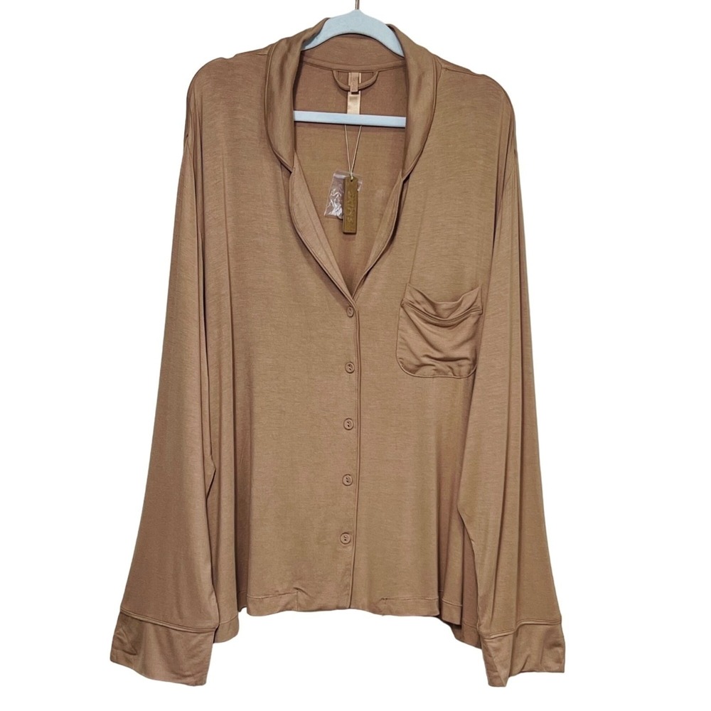 SKIMS Sleep Set Long Sleeve Pajama Top + Pants Ochre 3X - Picture 3 of 12